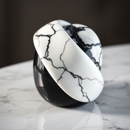 A beautifully designed watch case made from sleek black ceramic featuring a twisted top that showcases elegant white marble with a striking black pattern