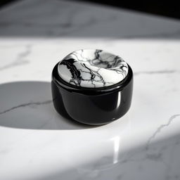 A beautifully designed watch case made from sleek black ceramic featuring a twisted top that showcases elegant white marble with a striking black pattern