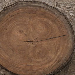 A realistic, highly-detailed image of a log, with intricate patterns of its brown bark and the signs of age and weathering.