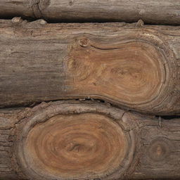 A realistic, highly-detailed image of a log, with intricate patterns of its brown bark and the signs of age and weathering.