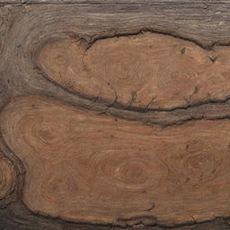 A realistic, highly-detailed image of a log, with intricate patterns of its brown bark and the signs of age and weathering.