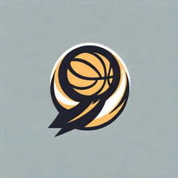 A bold and dynamic black and gold logo for a basketball team, showcasing a basketball and elements that convey motion and energy.