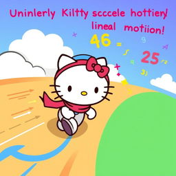 A whimsical illustration of Hello Kitty representing uniformly accelerated linear motion