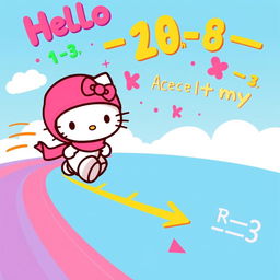 A whimsical illustration of Hello Kitty representing uniformly accelerated linear motion