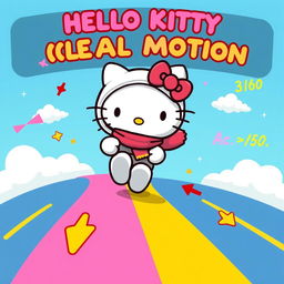 A whimsical illustration of Hello Kitty representing uniformly accelerated linear motion