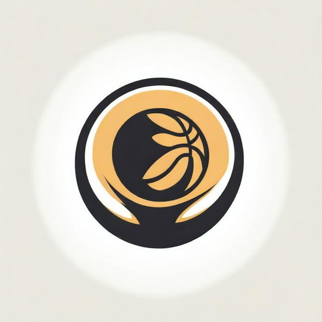 A bold and dynamic black and gold logo for a basketball team, showcasing a basketball and elements that convey motion and energy.