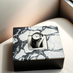 A stylish watch case crafted from sleek black ceramics, combined with a luxurious marble top featuring distinctive black isor patterns