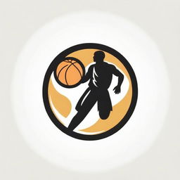 A bold and dynamic black and gold logo for a basketball team, showcasing a basketball and elements that convey motion and energy.