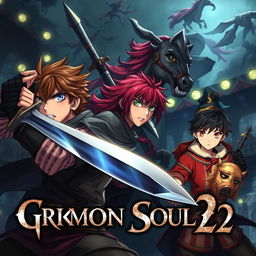 An intense, dark fantasy anime cover for 'Grimon Soul 2', featuring a mysterious circus backdrop