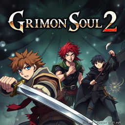 An intense, dark fantasy anime cover for 'Grimon Soul 2', featuring a mysterious circus backdrop