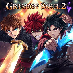 An intense, dark fantasy anime cover for 'Grimon Soul 2', depicting an epic battle scene in a mysterious circus setting