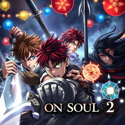 An intense, dark fantasy anime cover for 'Grimon Soul 2', depicting an epic battle scene in a mysterious circus setting