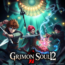 A captivating dark fantasy anime cover for 'Grimon Soul 2', showcasing an intense battle scene within a mysterious circus