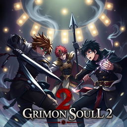 A captivating dark fantasy anime cover for 'Grimon Soul 2', showcasing an intense battle scene within a mysterious circus