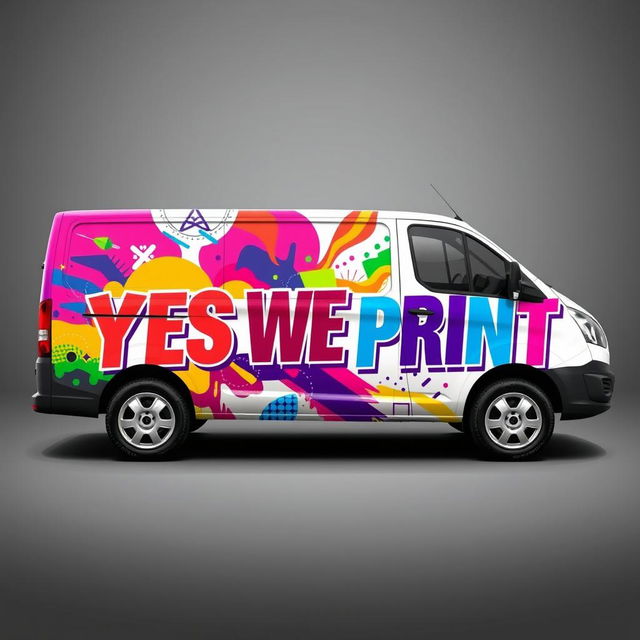 A vibrant and eye-catching vinyl design for a commercial van that specializes in digital printing