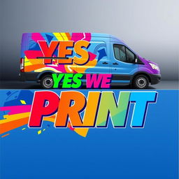 A vibrant and eye-catching vinyl design for a commercial van that specializes in digital printing