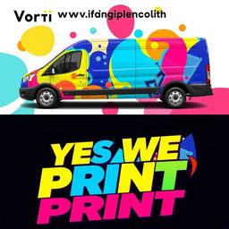 A vibrant and eye-catching vinyl design for a commercial van that specializes in digital printing