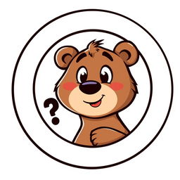 A cartoon-style logo featuring a bear with a questioning expression inside a circular frame, emphasizing a friendly and inquisitive design