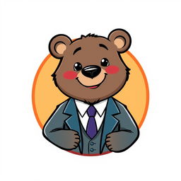 A cartoonish logo featuring an adult bear in a suit, looking sophisticated and friendly