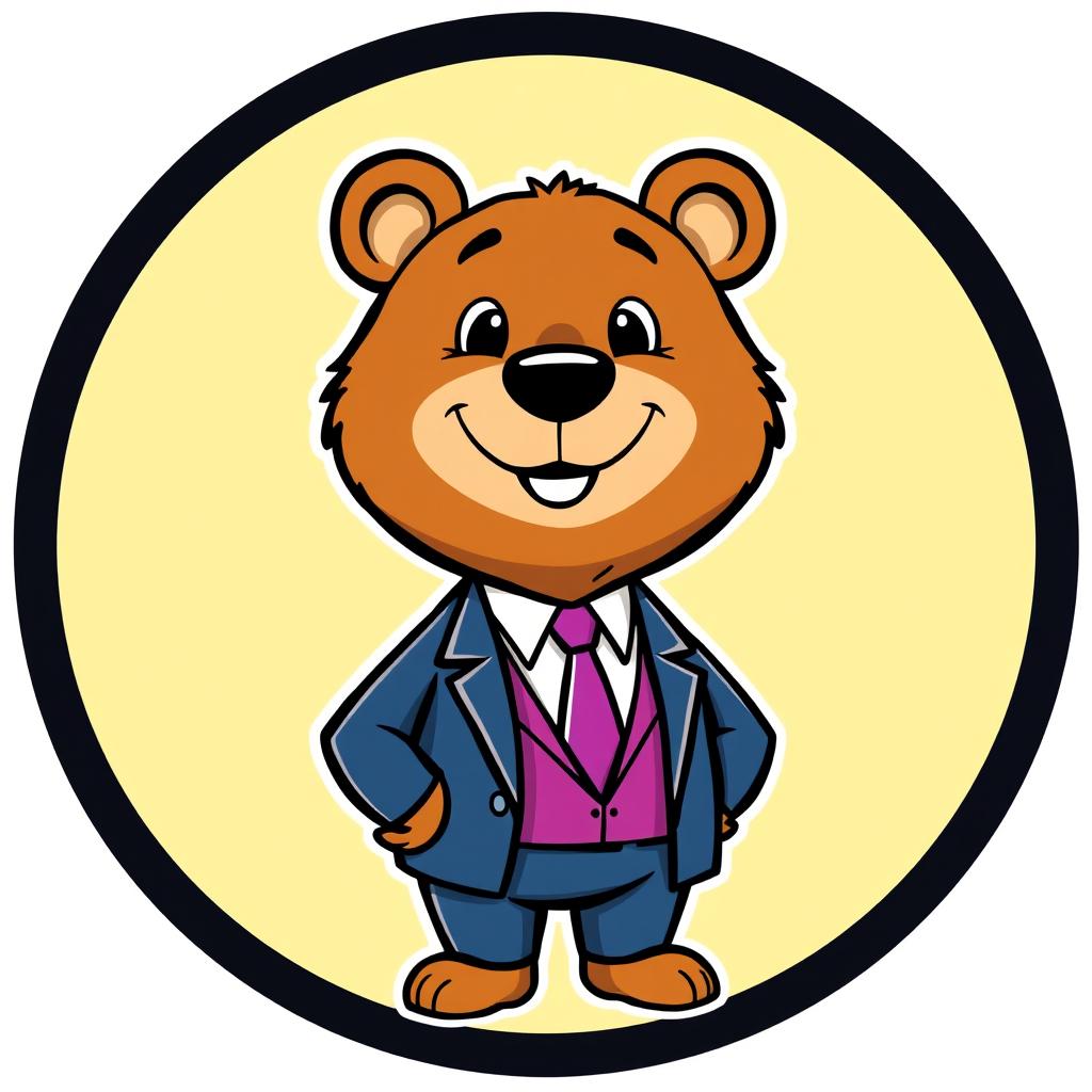 A cartoon-style logo of an adult bear wearing a formal suit