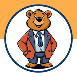 A cartoon-style logo of an adult bear wearing a formal suit