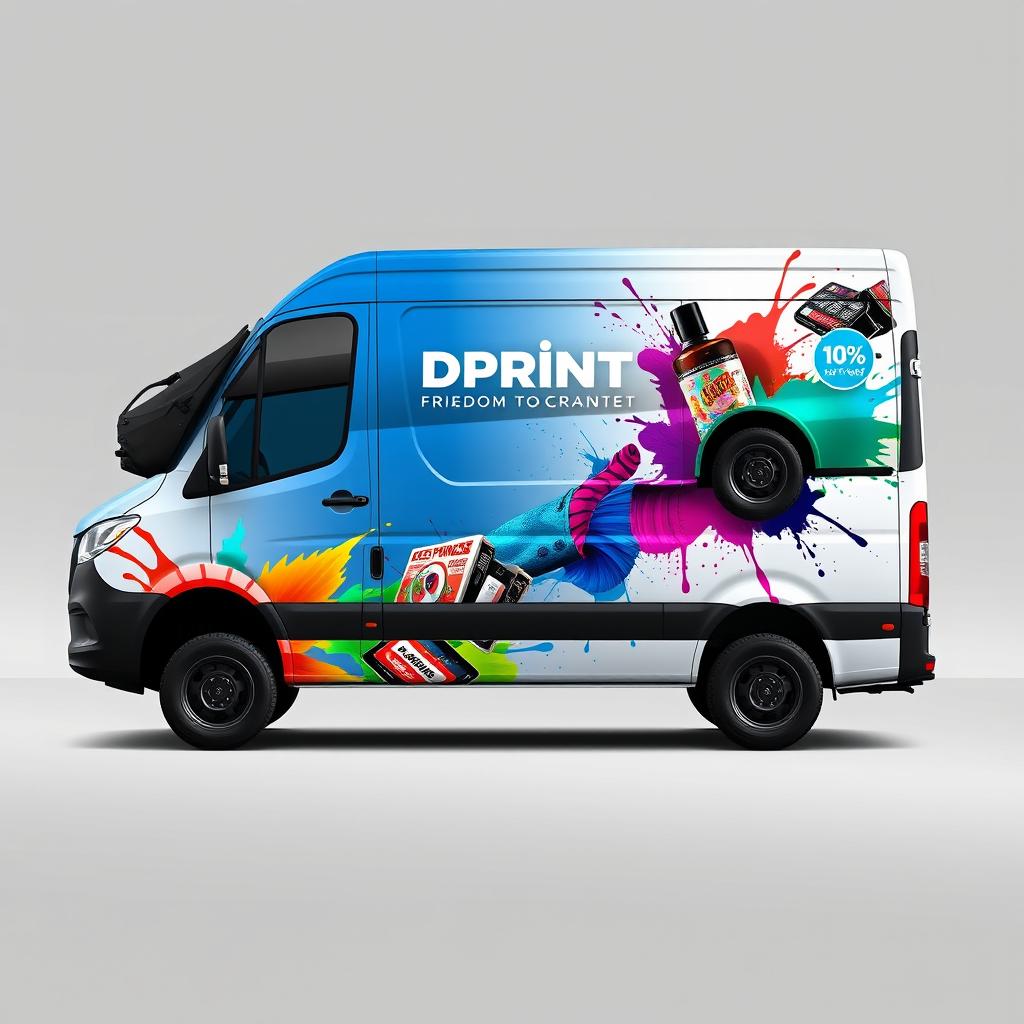 A vibrant and eye-catching vinyl design for a company van specializing in digital print wide format