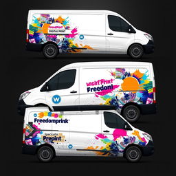 A vibrant and eye-catching vinyl design for a company van specializing in digital print wide format