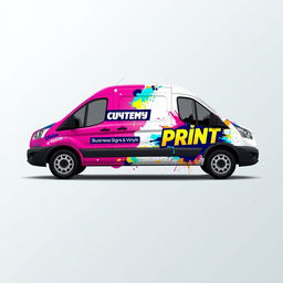 A vibrant, eye-catching vinyl design for a company van specializing in digital print, business signs, and vinyls