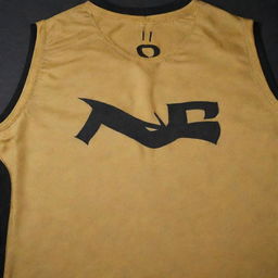 A front and back view of a gold and black basketball jersey. The primary gold fabric shines with contrasting black details, showcasing the team logo on the front and the player's number on the back.