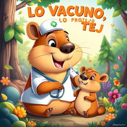 A vibrant Disney Pixar-style poster featuring a cheerful, anthropomorphic capybara dressed as a nurse