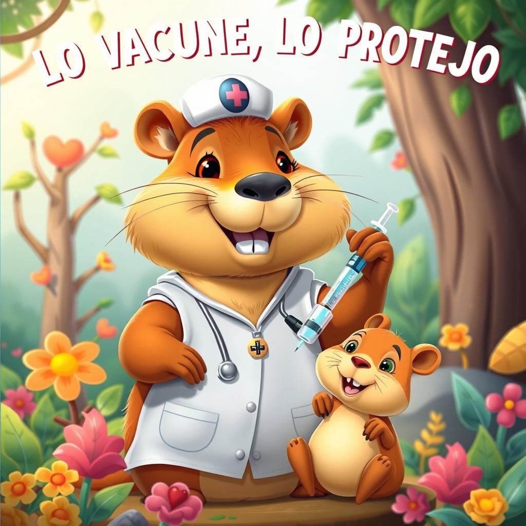 A vibrant Disney Pixar-style poster featuring a cheerful, anthropomorphic capybara dressed as a nurse