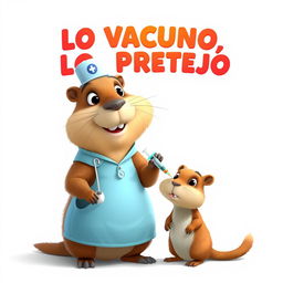 A vibrant Disney Pixar-style poster featuring a cheerful, anthropomorphic capybara dressed as a nurse