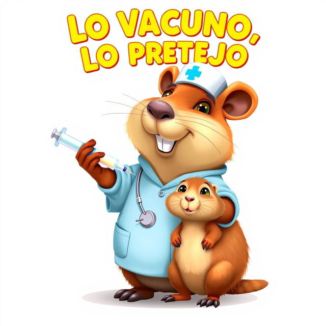 A vibrant Disney Pixar-style poster featuring a cheerful, anthropomorphic capybara dressed as a nurse