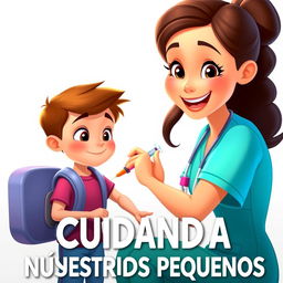 A colorful Disney Pixar-style poster featuring a friendly nurse administering an injection with a syringe to a small school-aged character