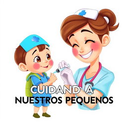 A colorful Disney Pixar-style poster featuring a friendly nurse administering an injection with a syringe to a small school-aged character