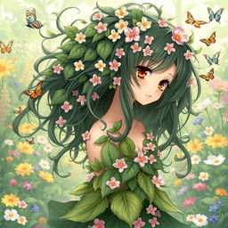 An enchanting illustration of a plant-themed anime girl, embodying the essence of nature