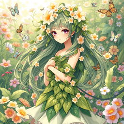 An enchanting illustration of a plant-themed anime girl, embodying the essence of nature