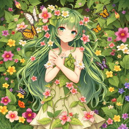 An enchanting illustration of a plant-themed anime girl, embodying the essence of nature