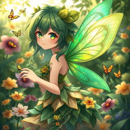 A captivating illustration of a plant-insect themed anime girl, featuring elements of both flora and entomology