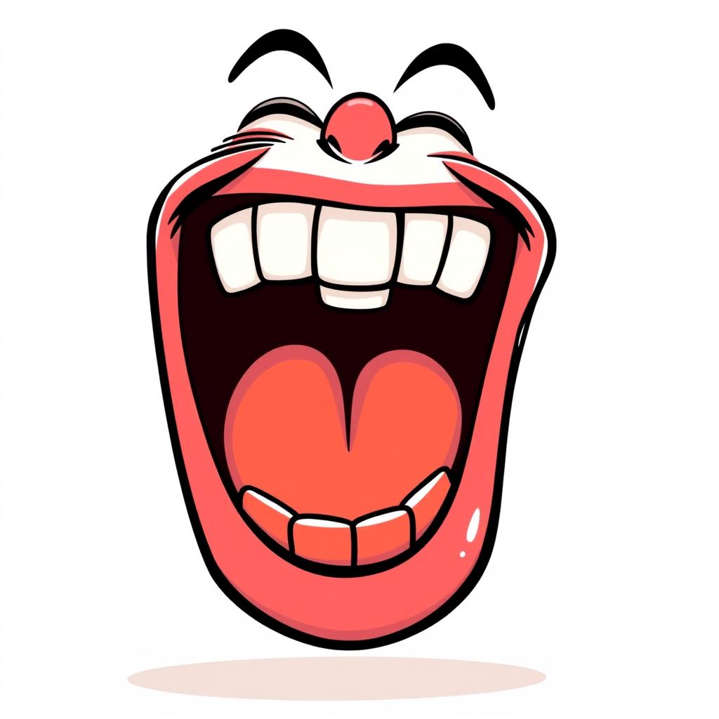 A cartoon-style illustration of a large mouth laughing heartily, with exaggerated features to emphasize joy and amusement