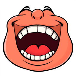 A cartoon-style illustration of a large mouth laughing heartily, with exaggerated features to emphasize joy and amusement