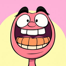 A cartoon-style illustration of a large mouth laughing heartily, with exaggerated features to emphasize joy and amusement