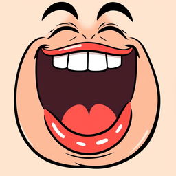 A cartoon-style illustration of a large mouth laughing heartily, with exaggerated features to emphasize joy and amusement