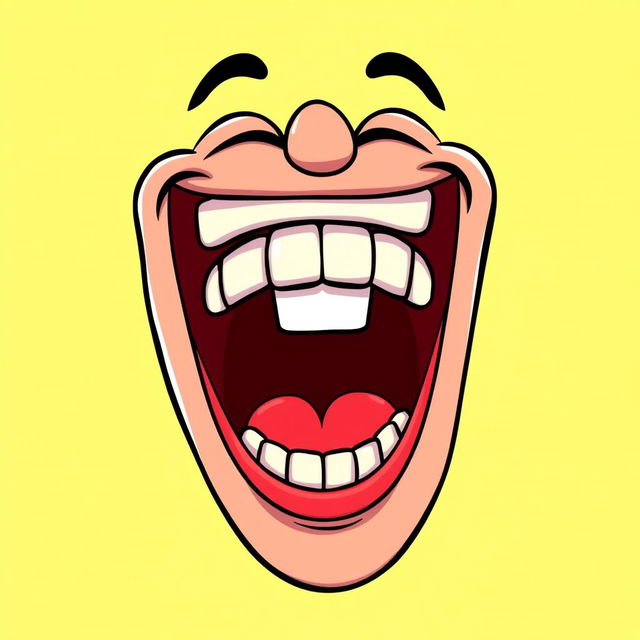 A cartoon-style depiction of a large mouth laughing uproariously, showcasing an exaggerated expression of joy and humor