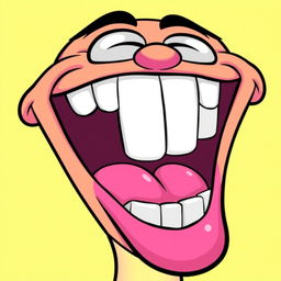 A cartoon-style depiction of a large mouth laughing uproariously, showcasing an exaggerated expression of joy and humor