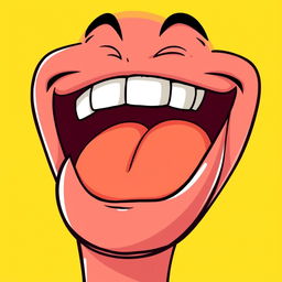 A cartoon-style depiction of a large mouth laughing uproariously, showcasing an exaggerated expression of joy and humor