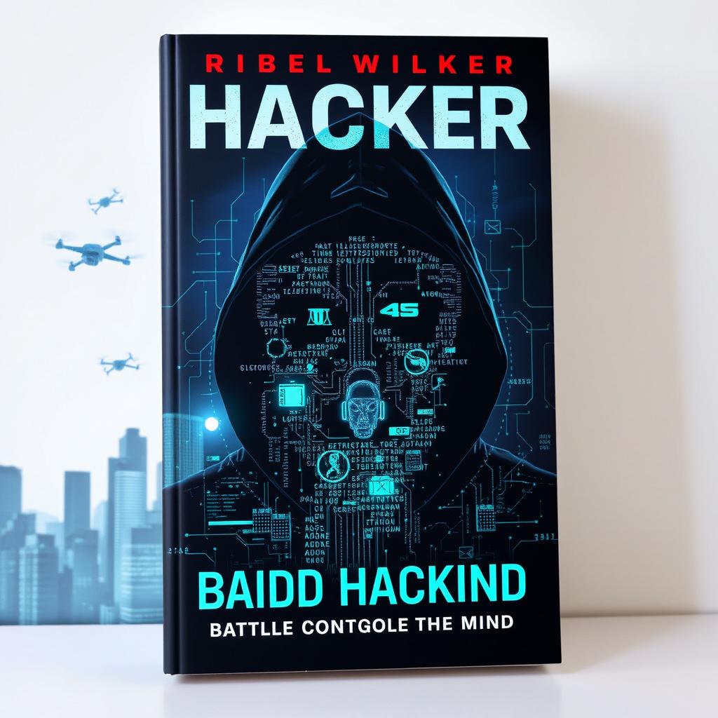 A captivating book cover design that embodies the themes of electronic warfare and mind hacking