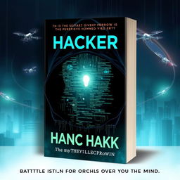 A captivating book cover design that embodies the themes of electronic warfare and mind hacking