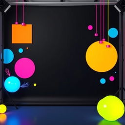 A YouTube studio background featuring a sleek black base color adorned with vibrant and colorful ornaments