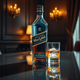 A photorealistic depiction of a Johnnie Walker Blue Label whiskey bottle featuring an elegant inscription that reads 'for the fighter